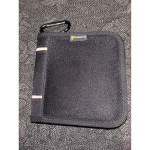 Pinnacle Black Canvas Zip Around Bifold Wallet with Carabiner Clip Pink Trim